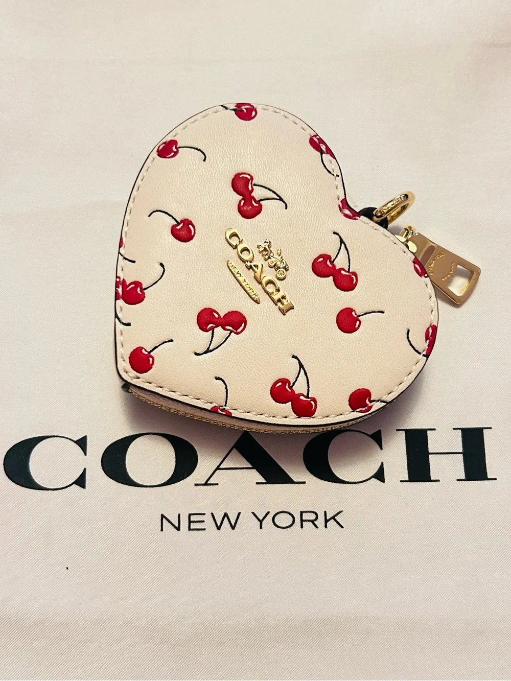 Coach Cherry Heart Coin Purse Wallet Keychain/ Bag Charm